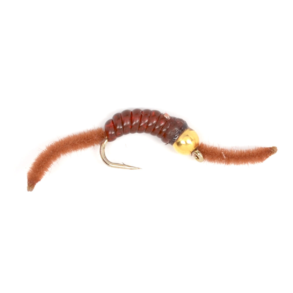 The Fly Fishing Place 3 Pack San Juan Bead Head Power Worm Brown V-Rib - Hook Size 10