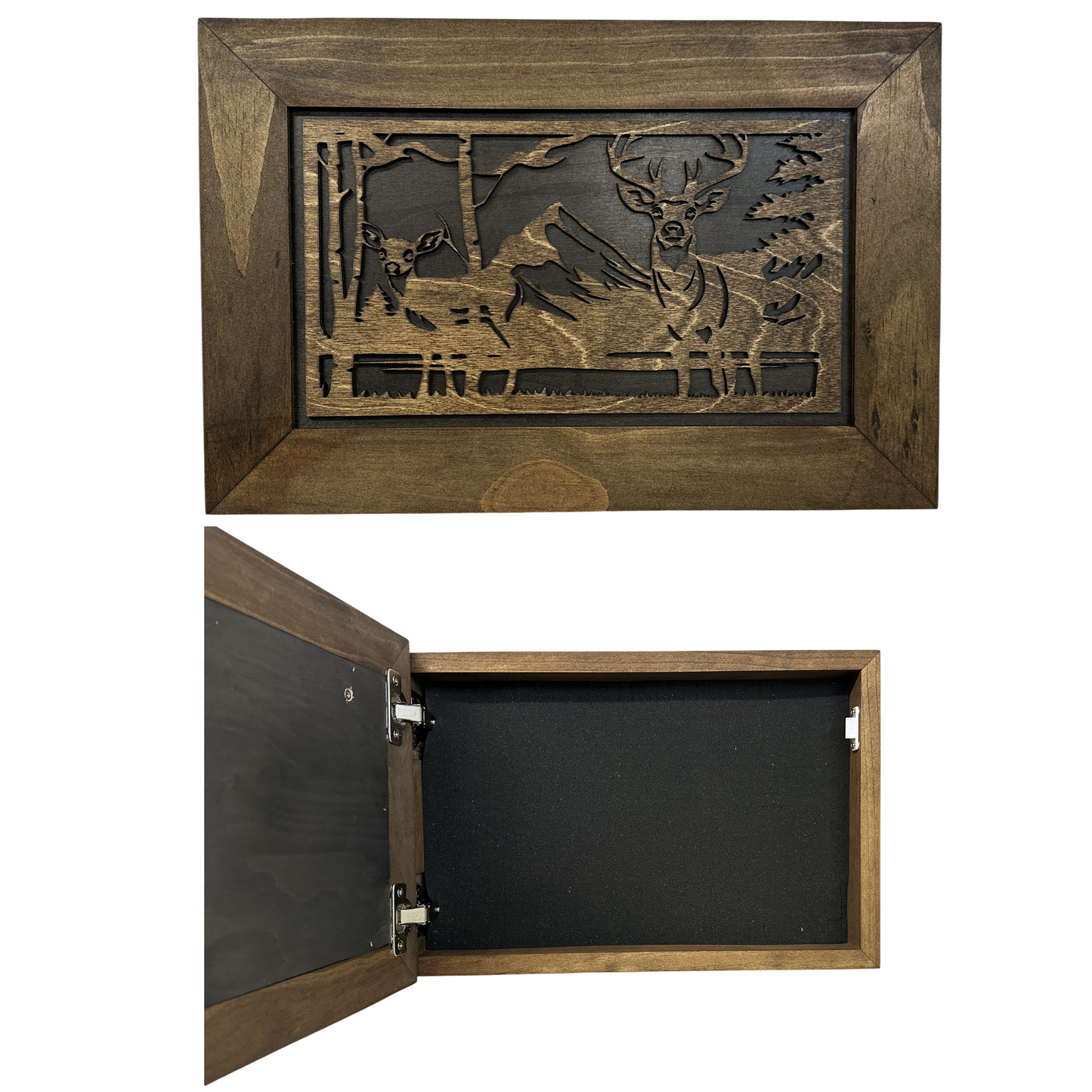 Bellewood Designs - Buck and Doe in The Woods Gun Concealment Furniture - Handcrafted Hidden Gun Storage Wall Decor - Hidden Gun Shelf with Magnetic Lock for Quick Access