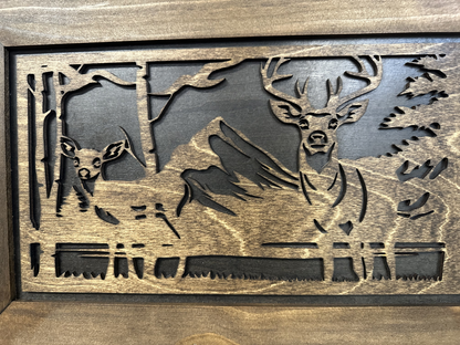 Bellewood Designs - Buck and Doe in The Woods Gun Concealment Furniture - Handcrafted Hidden Gun Storage Wall Decor - Hidden Gun Shelf with Magnetic Lock for Quick Access