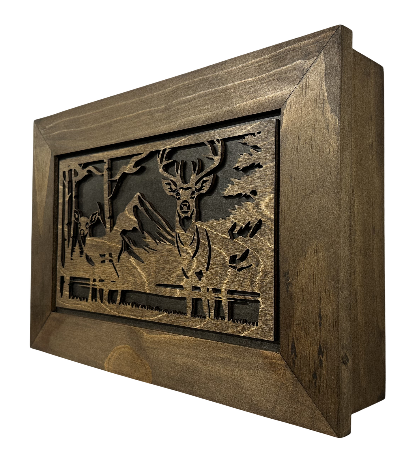 Bellewood Designs - Buck and Doe in The Woods Gun Concealment Furniture - Handcrafted Hidden Gun Storage Wall Decor - Hidden Gun Shelf with Magnetic Lock for Quick Access