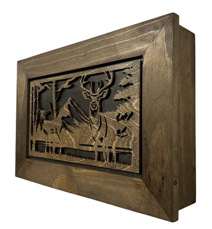 Bellewood Designs - Buck and Doe in The Woods Gun Concealment Furniture - Handcrafted Hidden Gun Storage Wall Decor - Hidden Gun Shelf with Magnetic Lock for Quick Access
