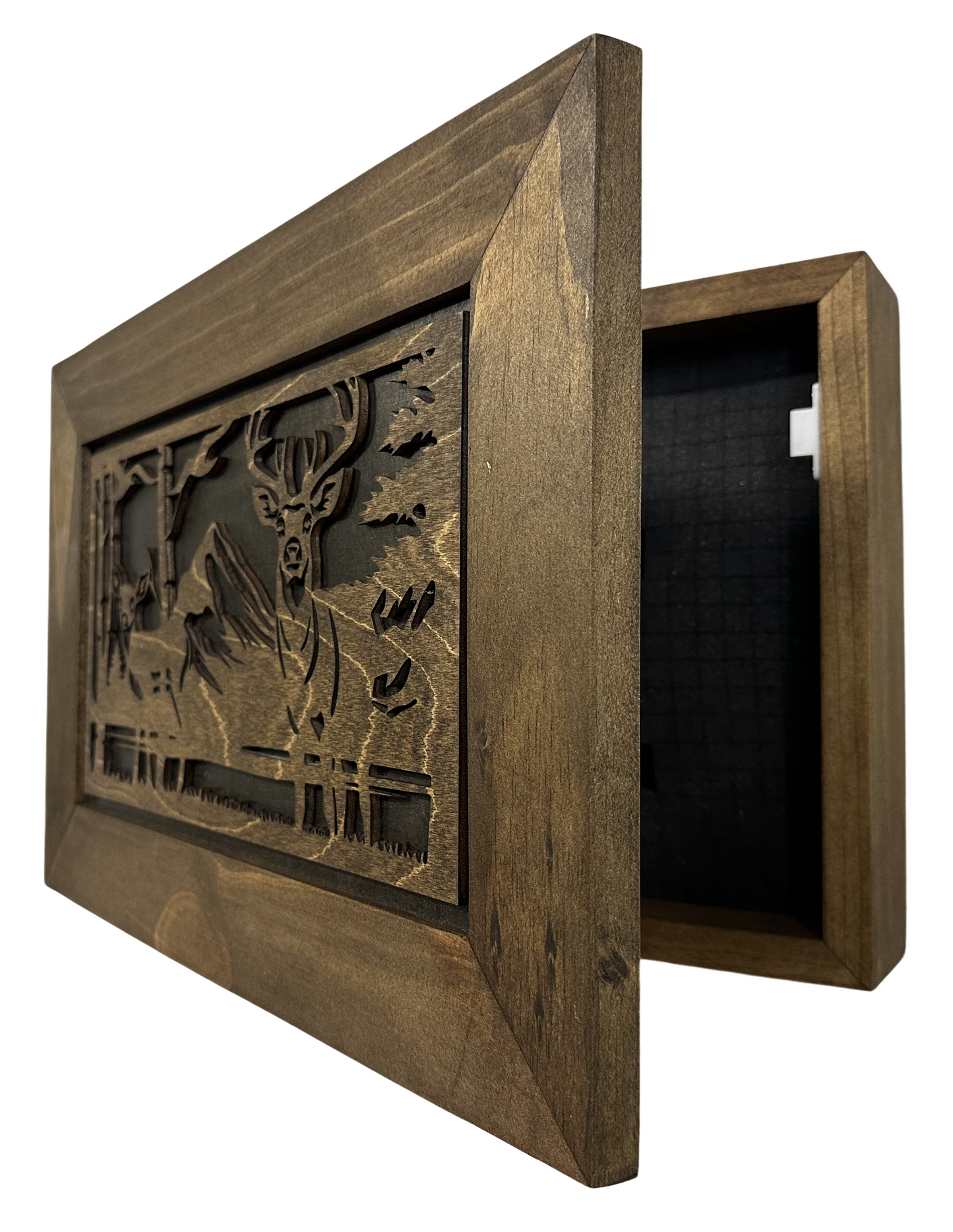 Bellewood Designs - Buck and Doe in The Woods Gun Concealment Furniture - Handcrafted Hidden Gun Storage Wall Decor - Hidden Gun Shelf with Magnetic Lock for Quick Access