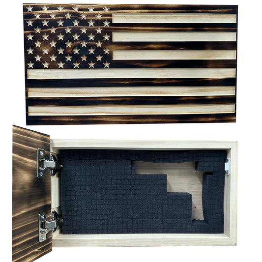 Bellewood Designs - Burnt American Flag Hidden Gun Storage Cabinet
