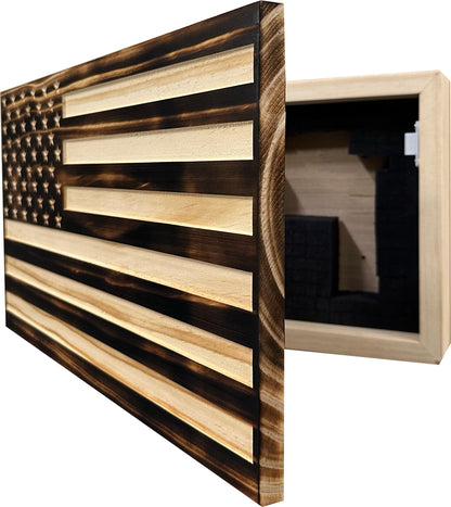Bellewood Designs - Burnt American Flag Hidden Gun Storage Cabinet