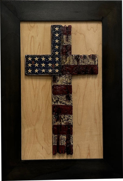 Bellewood Designs - American Flag Cross Decorative Wall-Mounted Secure Gun Cabinet