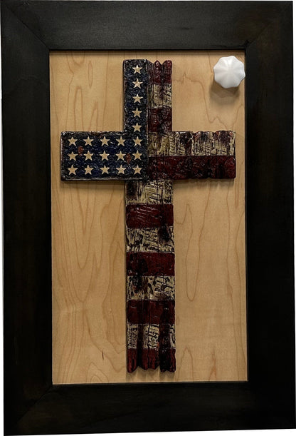 Bellewood Designs - American Flag Cross Decorative Wall-Mounted Secure Gun Cabinet