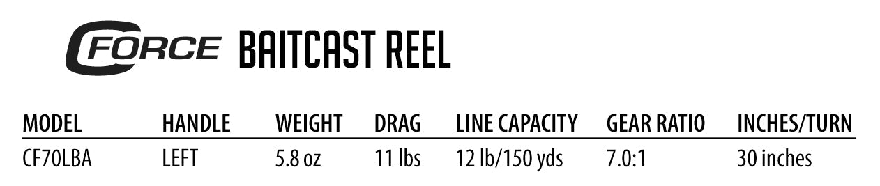 Ardent Tackle C-Force Baitcasting Reel - Left Hand