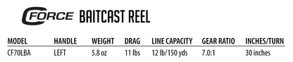 Ardent Tackle C-Force Baitcasting Reel - Left Hand