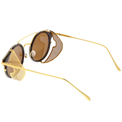 zeroUV Vintage Dapper Steampunk Side Cover Round Sunglasses C083