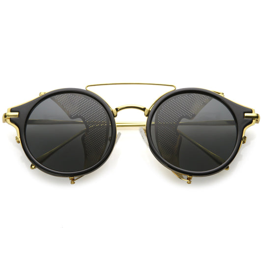 zeroUV Vintage Dapper Steampunk Side Cover Round Sunglasses C083