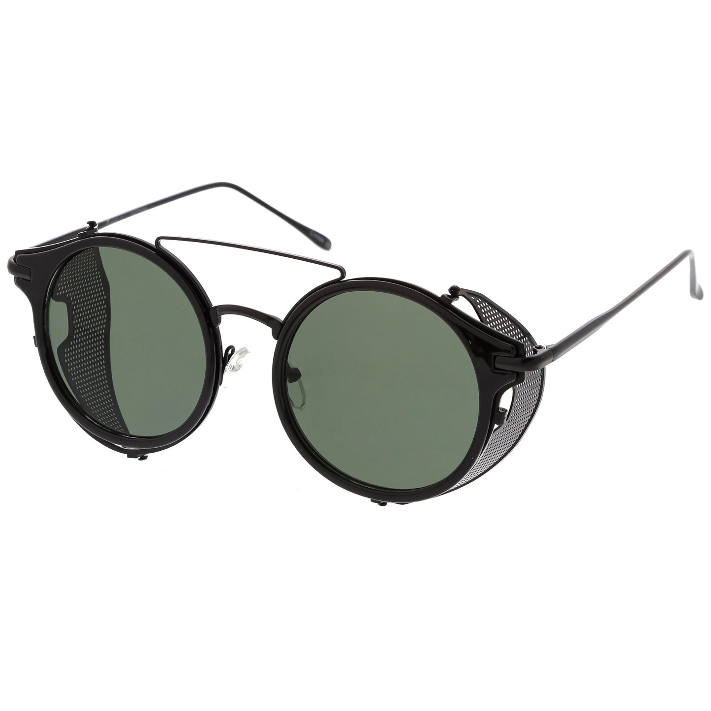 zeroUV Vintage Dapper Steampunk Side Cover Round Sunglasses C083