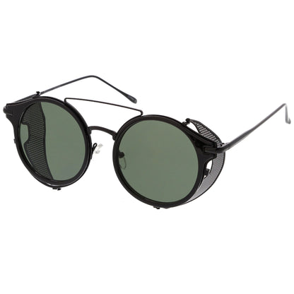 zeroUV Vintage Dapper Steampunk Side Cover Round Sunglasses C083