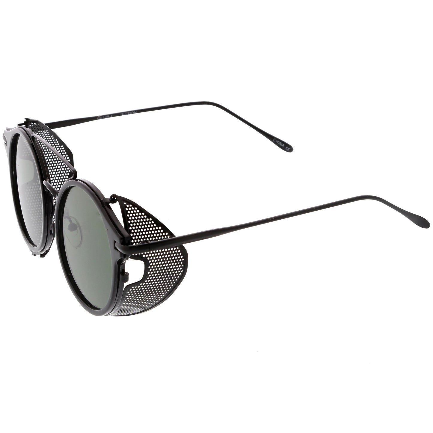 zeroUV Vintage Dapper Steampunk Side Cover Round Sunglasses C083