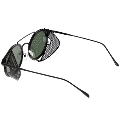 zeroUV Vintage Dapper Steampunk Side Cover Round Sunglasses C083