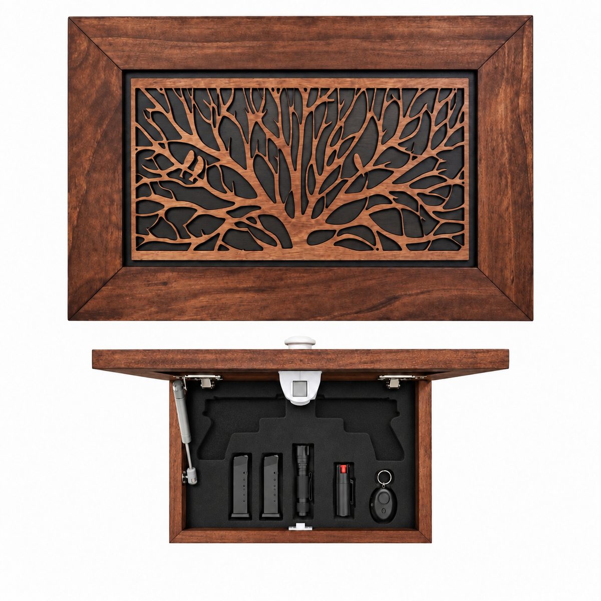 Bellewood Designs - Wood Gun Cabinet Birds In A Tree Wall Decoration - Hidden Gun Safe To Securely Store Your Gun In Plain Sight
