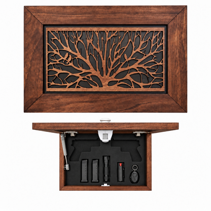 Bellewood Designs - Wood Gun Cabinet Birds In A Tree Wall Decoration - Hidden Gun Safe To Securely Store Your Gun In Plain Sight