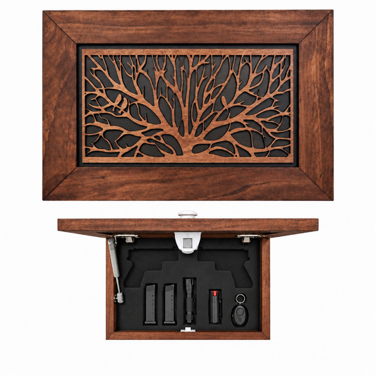 Bellewood Designs - Wood Gun Cabinet Birds In A Tree Wall Decoration - Hidden Gun Safe To Securely Store Your Gun In Plain Sight