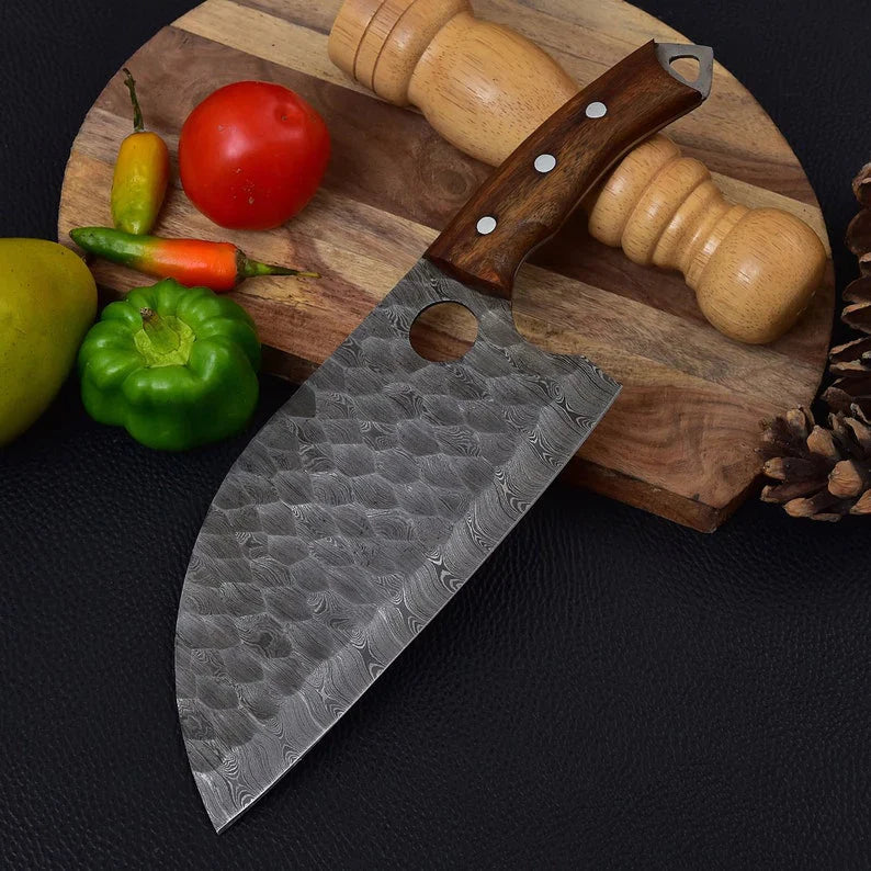 Texan Knives Custom Handmade Damascus Steel Cleaver Heavy Duty Chopper Chef Kitchen Knife Damascus Steel Cleaver