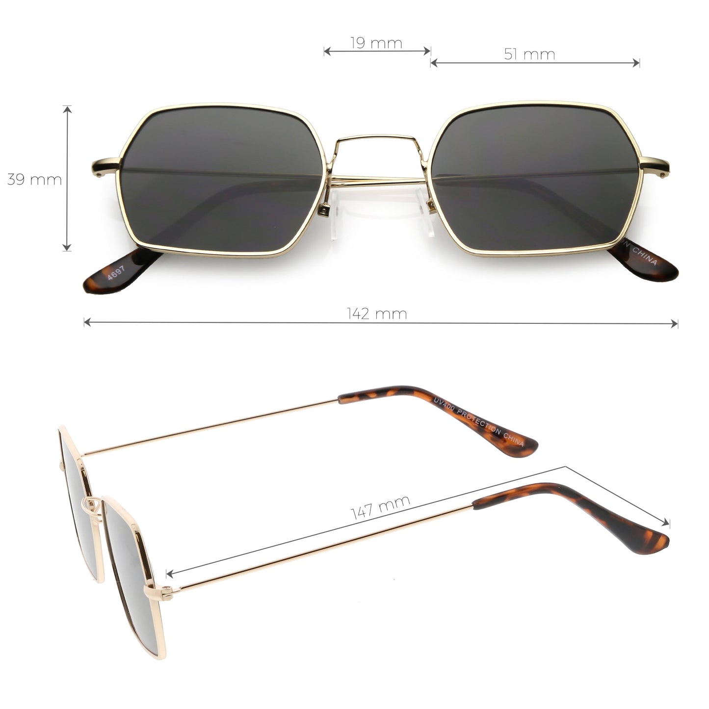 zeroUV Ultra Slim Metal Hexagon Geometric Sunglasses C633