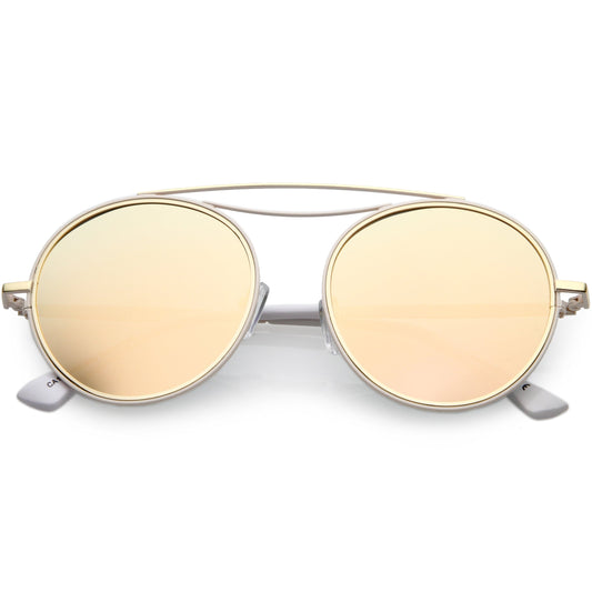 zeroUV Retro Polarized Round Metal Aviator Mirrored Lens Sunglasses C821