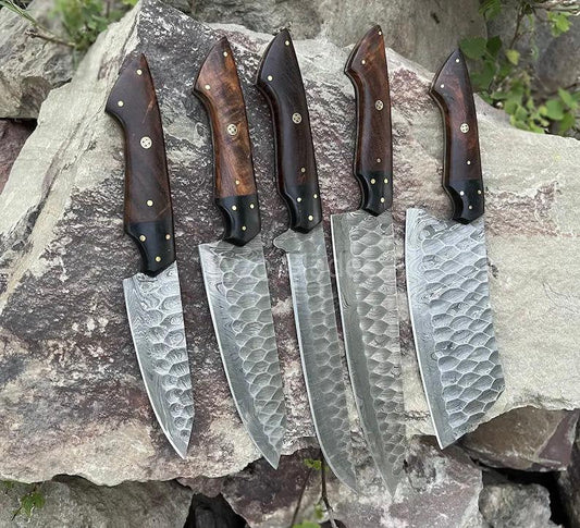 Texan Knives Beautiful Knife Set – 13" Damascus Steel Blade with Rosewood Handle & Leather Sheath