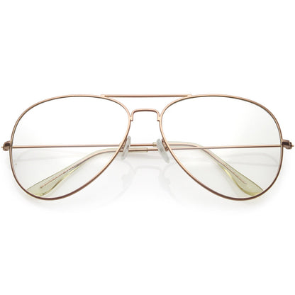 zeroUV Retro Full Metal Aviator Sunglasses With Clear Lenses Glasses 9591