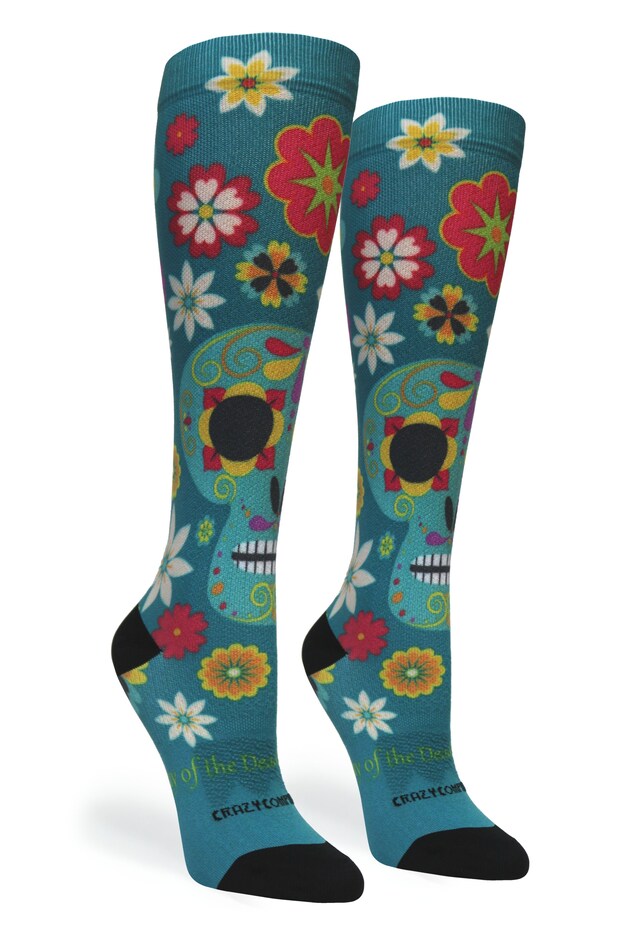Crazy Compression Calavera Teal - (Standard & Extra Wide)