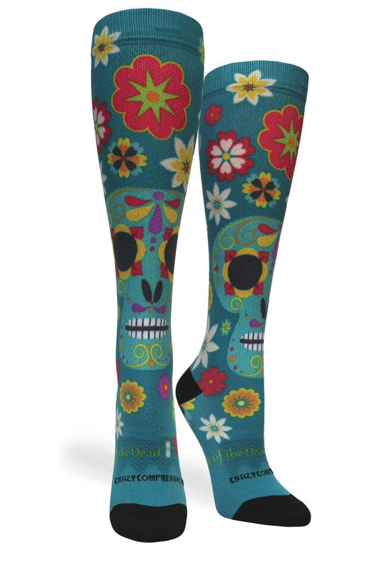 Crazy Compression Calavera Teal - (Standard & Extra Wide)