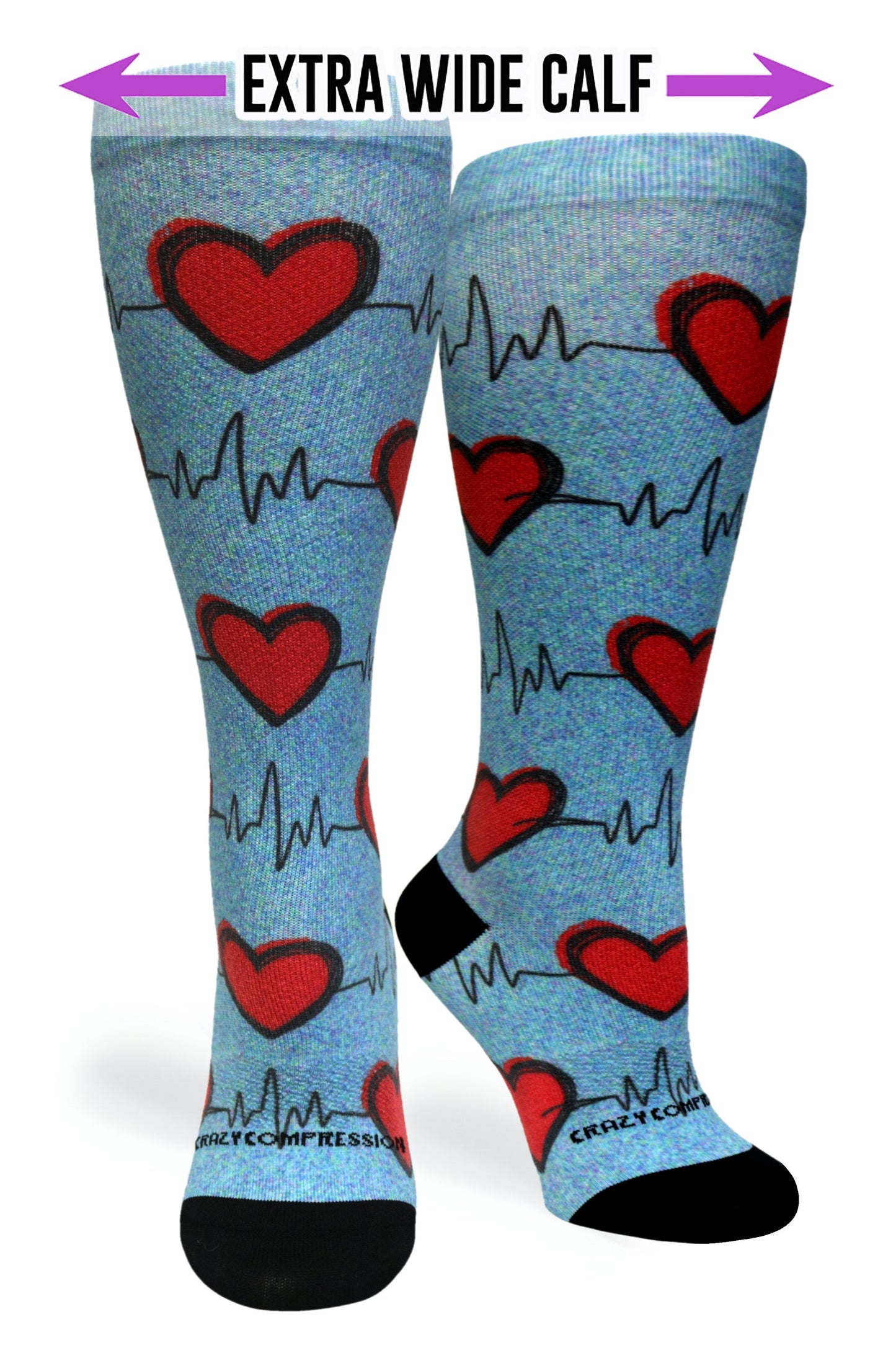 Crazy Compression Heart Station Blue - (Standard & Extra Wide)