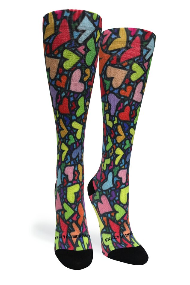 Crazy Compression Stain Glass Hearts - (Standard & Extra Wide)
