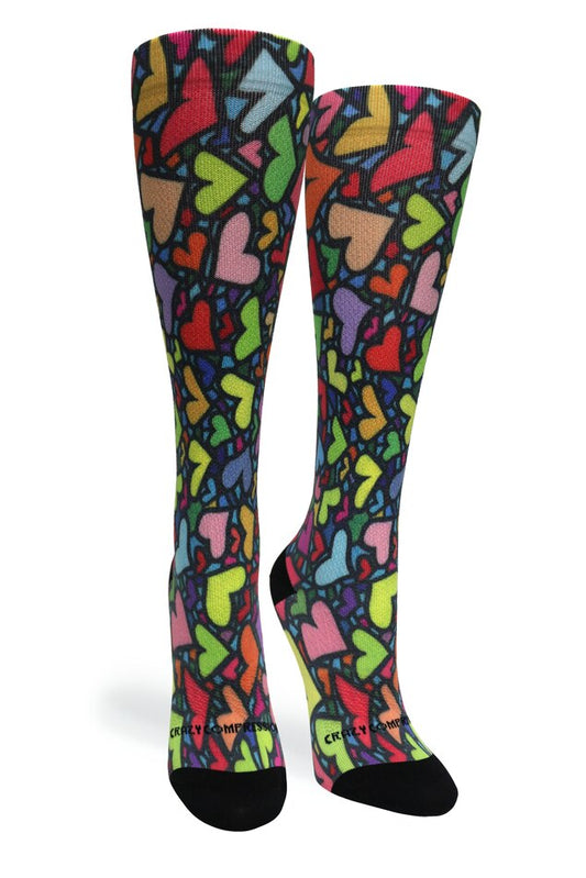 Crazy Compression Stain Glass Hearts - (Standard & Extra Wide)