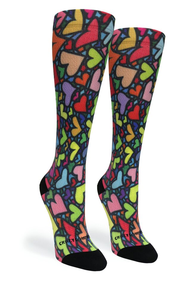 Crazy Compression Stain Glass Hearts - (Standard & Extra Wide)