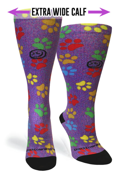 Crazy Compression Paw Prints Station Purple - (Standard & Extra Wide)