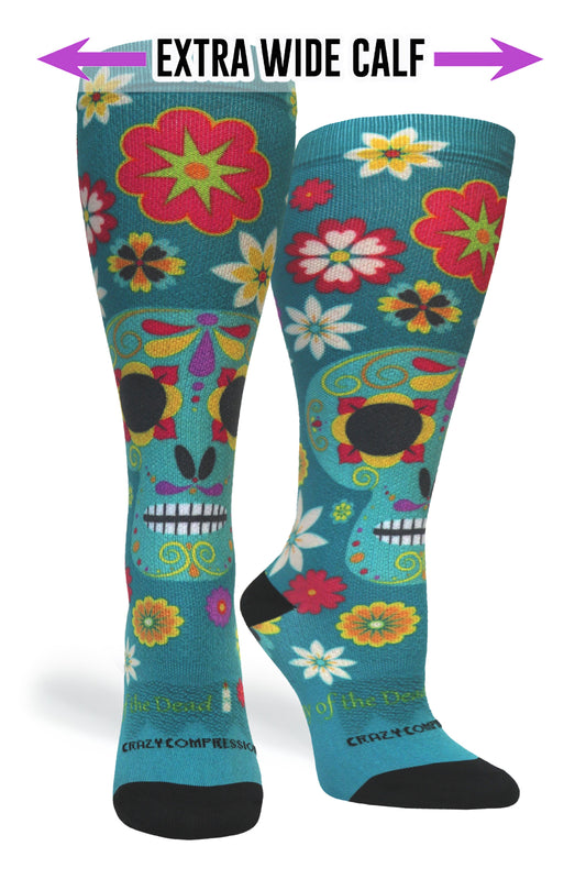 Crazy Compression Calavera Teal - (Standard & Extra Wide)