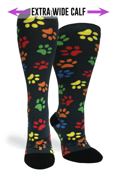 Crazy Compression Paw Prints Black - (Standard & Extra Wide)