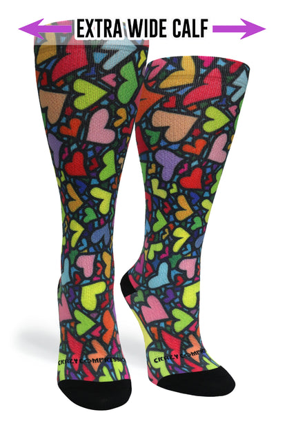 Crazy Compression Stain Glass Hearts - (Standard & Extra Wide)