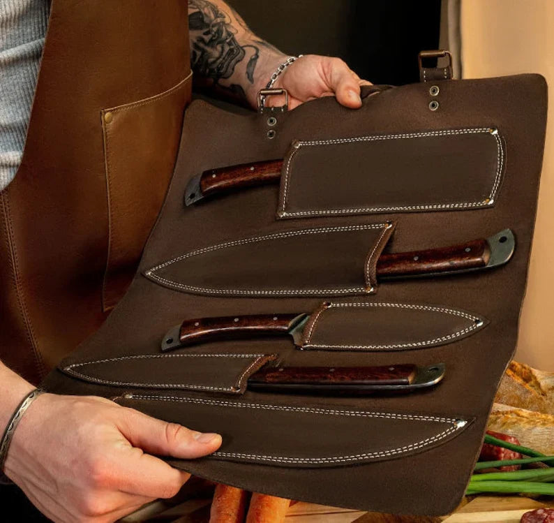 Texan Knives Best Dishwasher Safe Knife Set – 13" Forged Damascus Steel Blade with Bone & Pakkawood Handle + Leather Sheath