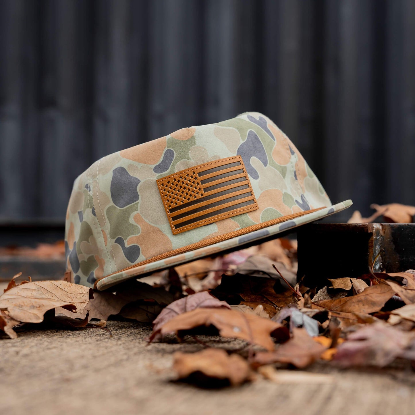Combat Iron Apparel American Flag Leather Patch Crushable Rope Snapback Hat