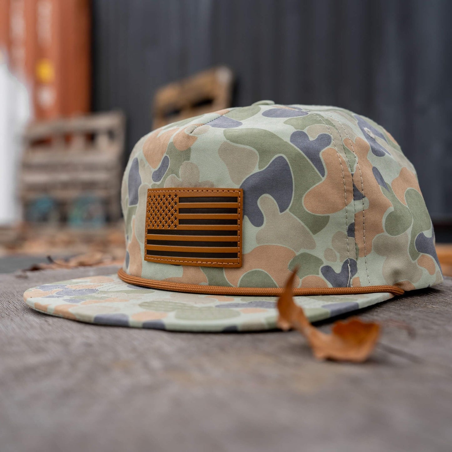 Combat Iron Apparel American Flag Leather Patch Crushable Rope Snapback Hat