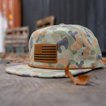 Combat Iron Apparel American Flag Leather Patch Crushable Rope Snapback Hat