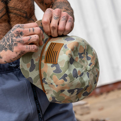 Combat Iron Apparel American Flag Leather Patch Crushable Rope Snapback Hat