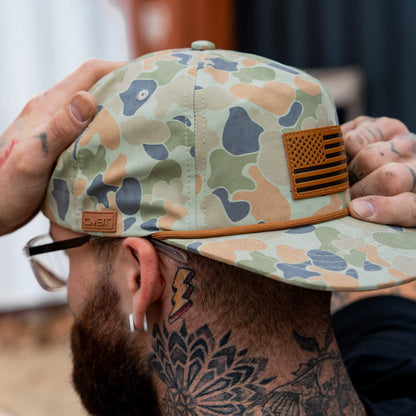 Combat Iron Apparel American Flag Leather Patch Crushable Rope Snapback Hat