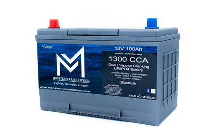 Monster Marine Lithium 1300CCA 100Ah Dual Purpose Cranking Lithium “Cobra” - Bluetooth - MML-C12V13JB