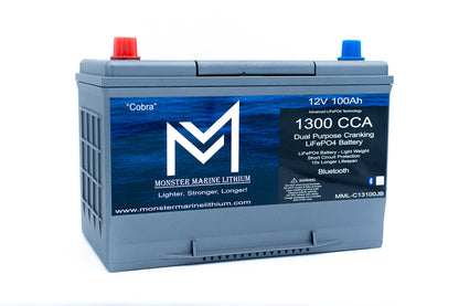 Monster Marine Lithium 1300CCA 100Ah Dual Purpose Cranking Lithium “Cobra” - Bluetooth - MML-C12V13JB