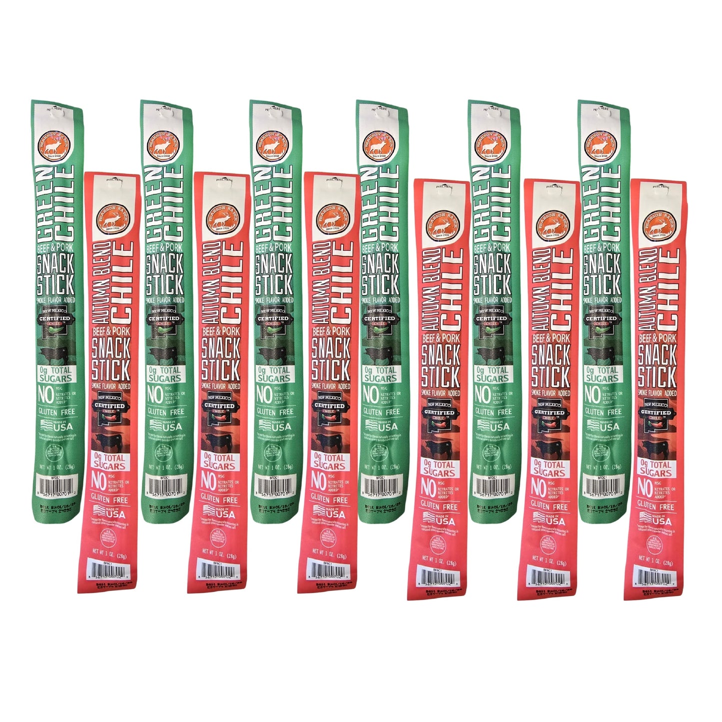 Pearson Ranch - Green Chile and Autumn Blend Chile Beef & Pork Snack Sticks (12 pack)