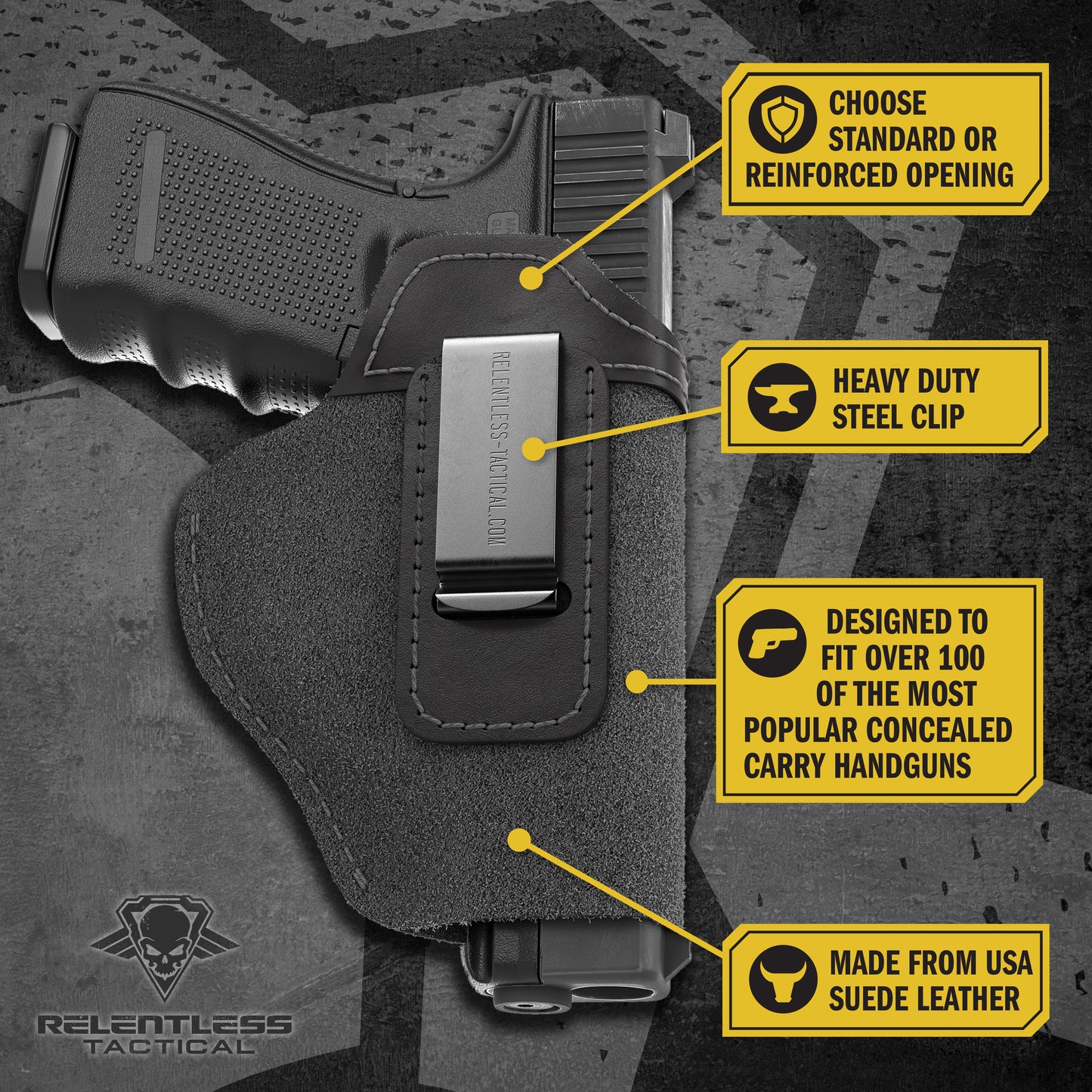 Relentless Tactical The Ultimate Suede Leather IWB Holster Large Size | Fits S&W Shield/Glock/XD - Lifetime Warranty - Made in USA