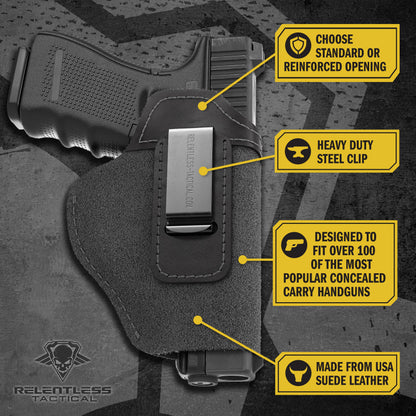 Relentless Tactical The Ultimate Suede Leather IWB Holster Large Size | Fits S&W Shield/Glock/XD - Lifetime Warranty - Made in USA