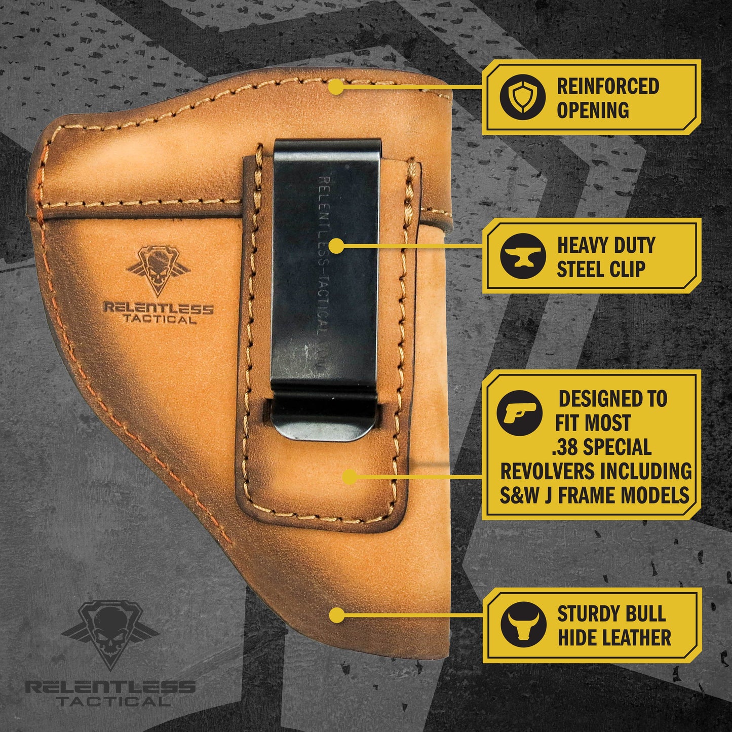 Relentless Tactical The Defender Leather IWB Holster - Fits Snub Nose Style Revolver - Lifetime Warranty - Made in USA