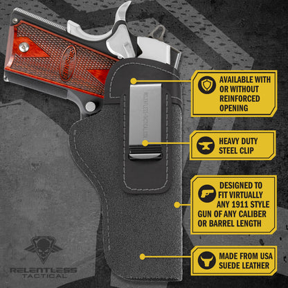 Relentless Tactical The Ultimate Suede Leather IWB Holster - Fits All 1911's - Lifetime Warranty - Made in USA