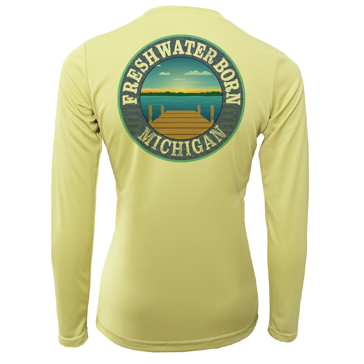 Saltwater Born Michigan Freshwater Born Linear Logo Women's Long Sleeve UPF 50+ Dry-Fit Shirt